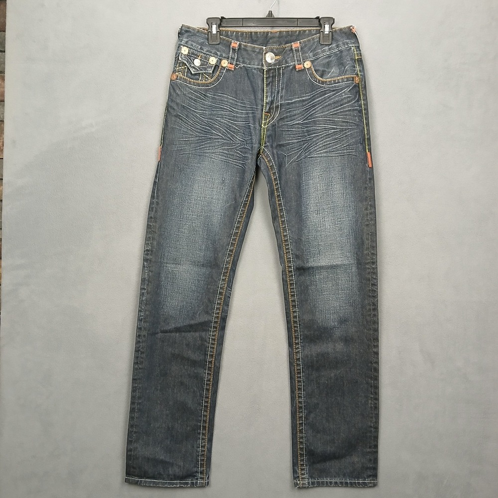Vintage True Religion Joey Super T Jeans Womens 32 Dark Blue Cotton Straight Leg